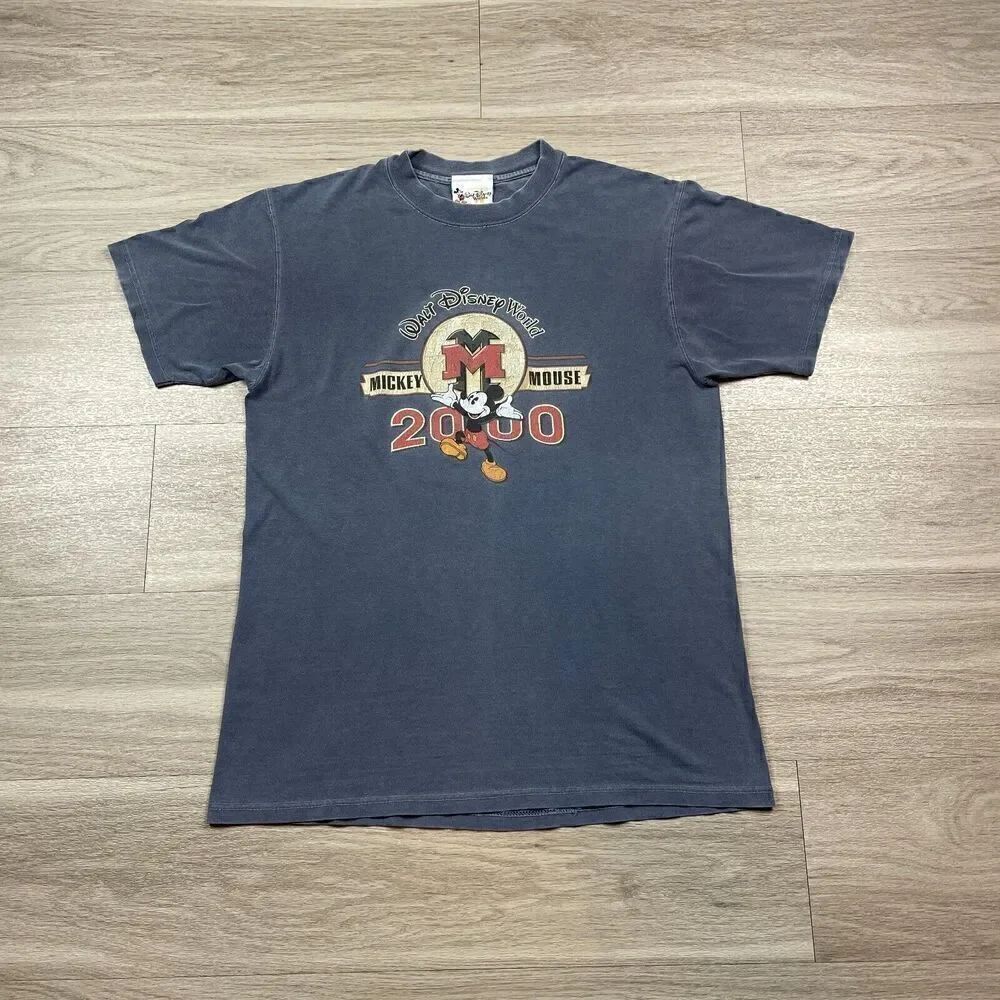 Vintage Shirt Mens Medium Blue Mickey Mouse Disneyworld 2000 Cartoon